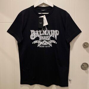 NWT LARGE BALMAIN MEN`S BLACK BASIC COTTON T-SHIRT